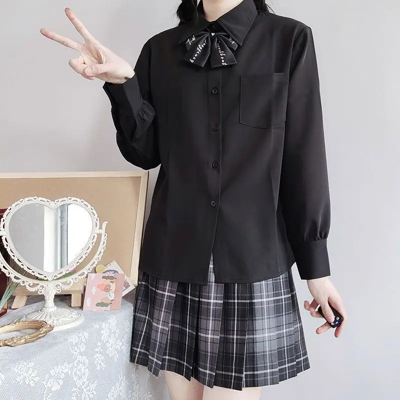 

Girls JK Uniform Black Shirt Women's Long Sleeved Basic Style College Style Loose Fitting Shirt Large Top School Uniform Top