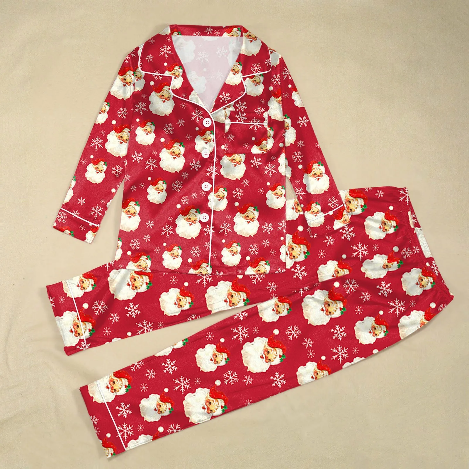 Christmas Cute Print Family Pajama Set Button Down Shirt And Elastic Waist Pants Family Matching Pajamas Women Men Boys Girls