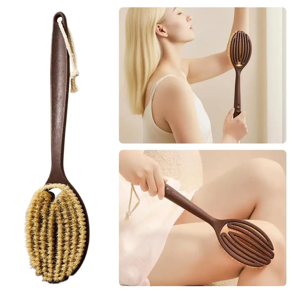 1Pc Long Handle Boar Bristle Body Brush for Shower Back Scrubber Exfoliating Dry Brushing Soft Bristles Skin Care Massage Tool