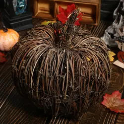 1Pc Simulated Rattan Woven Pumpkin Decorative Table Ornament Festive Decor Party Woven Pumpkin Adornment Festival Decoration NEW
