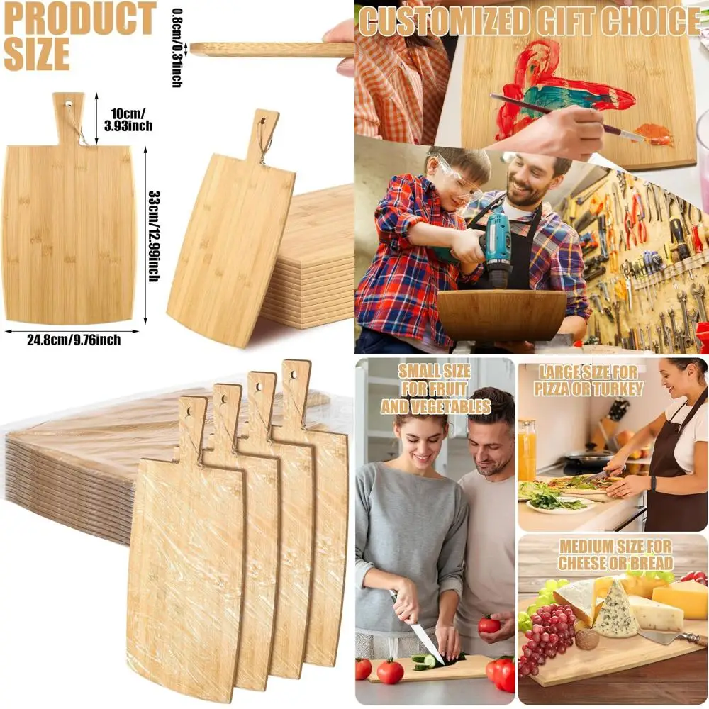 

Large Bamboo Cutting Board Set, 12 Pieces with Handles, Ideal for Kitchen Prep and Serving, 17x10 Inches