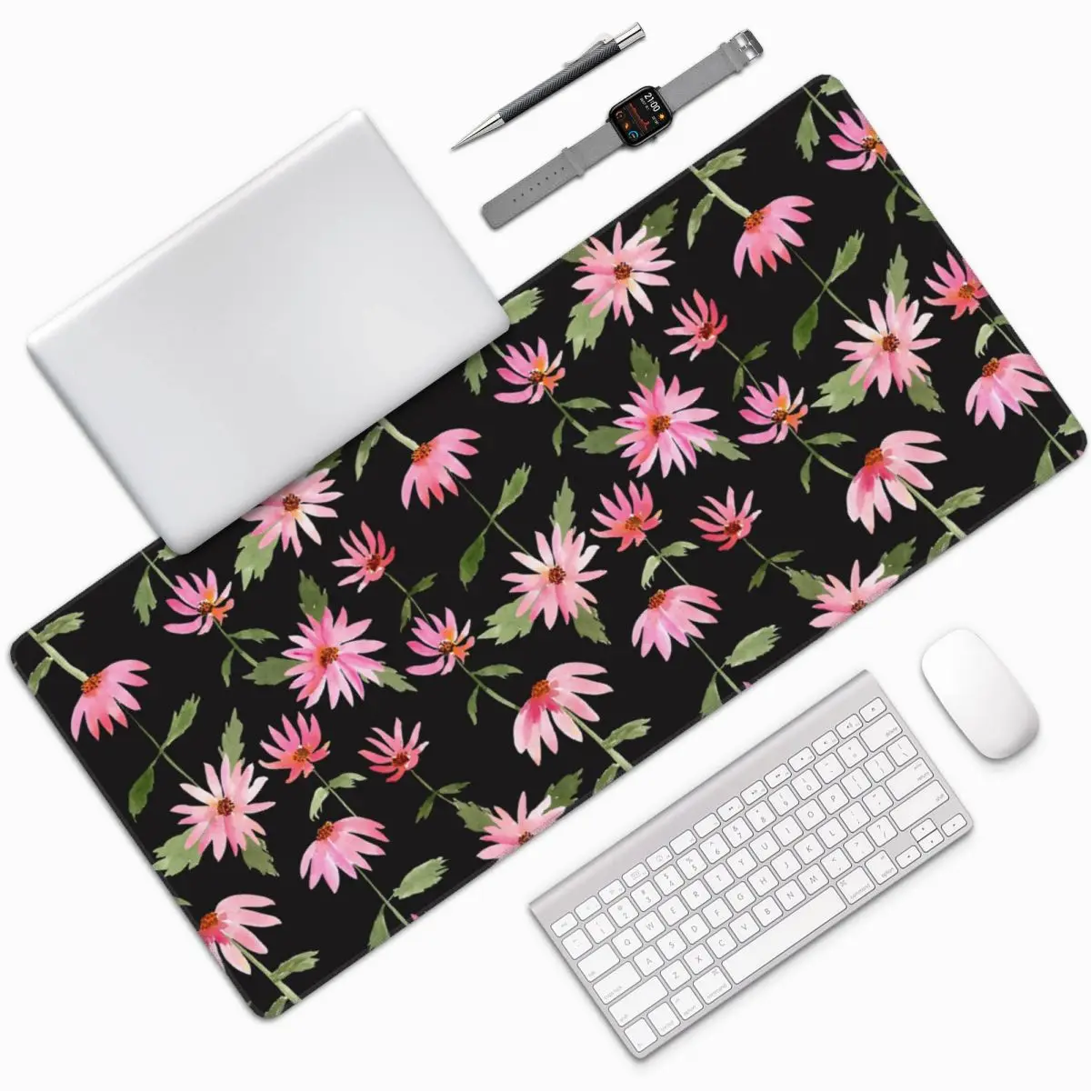 Pink Daisy Floral Pattern Large Mouse Pad Computer Keyboard Mouse Mat Gaming PC Laptop Desk Mat Office Accessories Table Mats