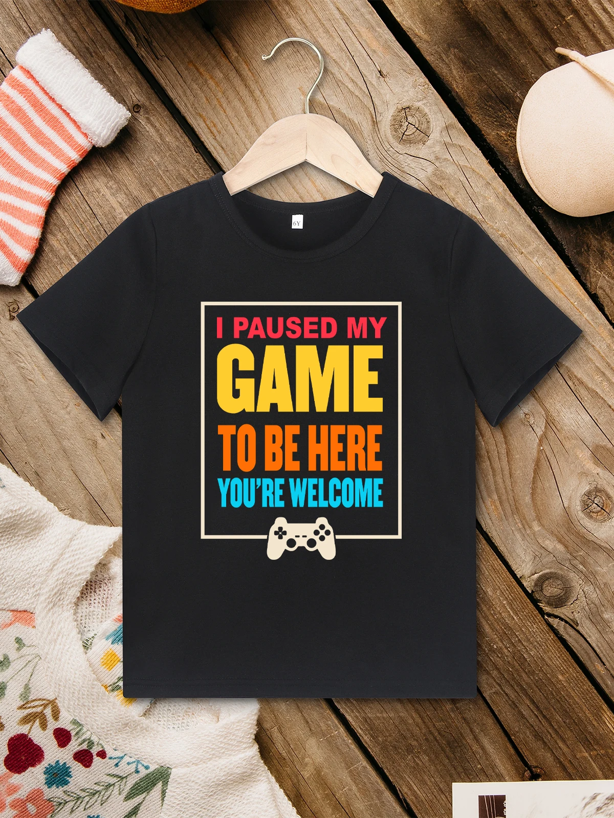 

Summer Casual Travel Kids T Shirt “I Paused My Game To Be Here” Pattern Funny Boys Clothes Fine Fabric T-shirts For Children