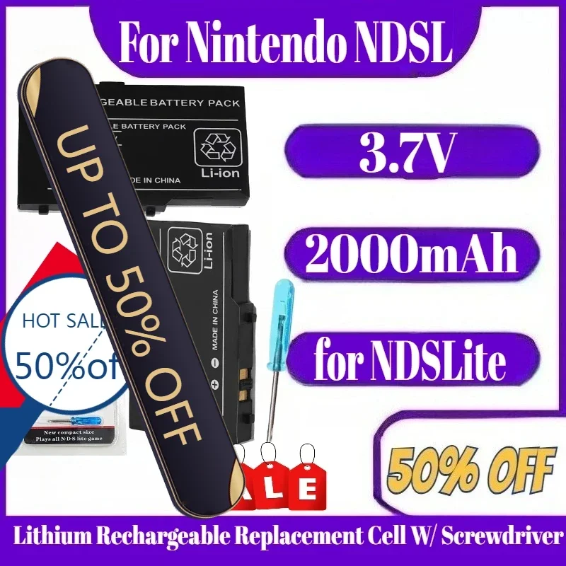 بطارية مدمجة لوحدة التحكم في الألعاب لبطارية نينتندو NDSL المضيفة 2000 مللي أمبير في الساعة 3.7 فولت خلية بديلة قابلة لإعادة الشحن مع مفك براغي #1