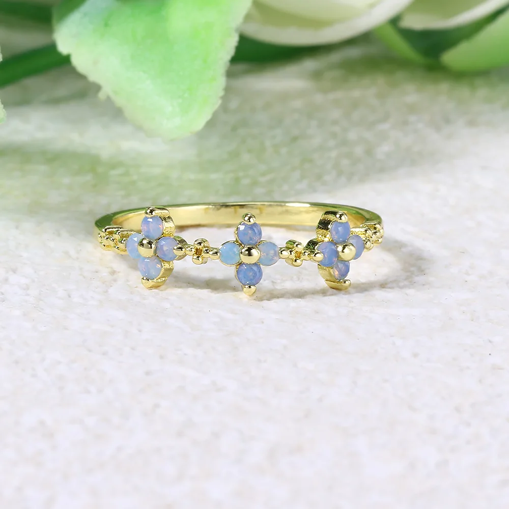 Opal Stone Clover Rings For Women Ins Trend Gold Color Girls Thin Ring Aesthetic Fashion Jewelry Party Gifts Wholesale KAR223