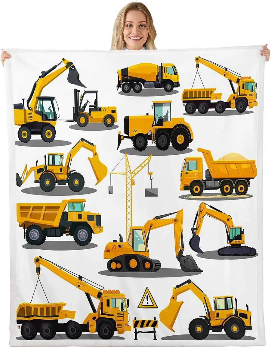 Kids Construction Vehicle Machine Pattern Tapestry Throw Blanket Yellow Excavator Dump Truck Nursery Room Decor Home Decor Gift
