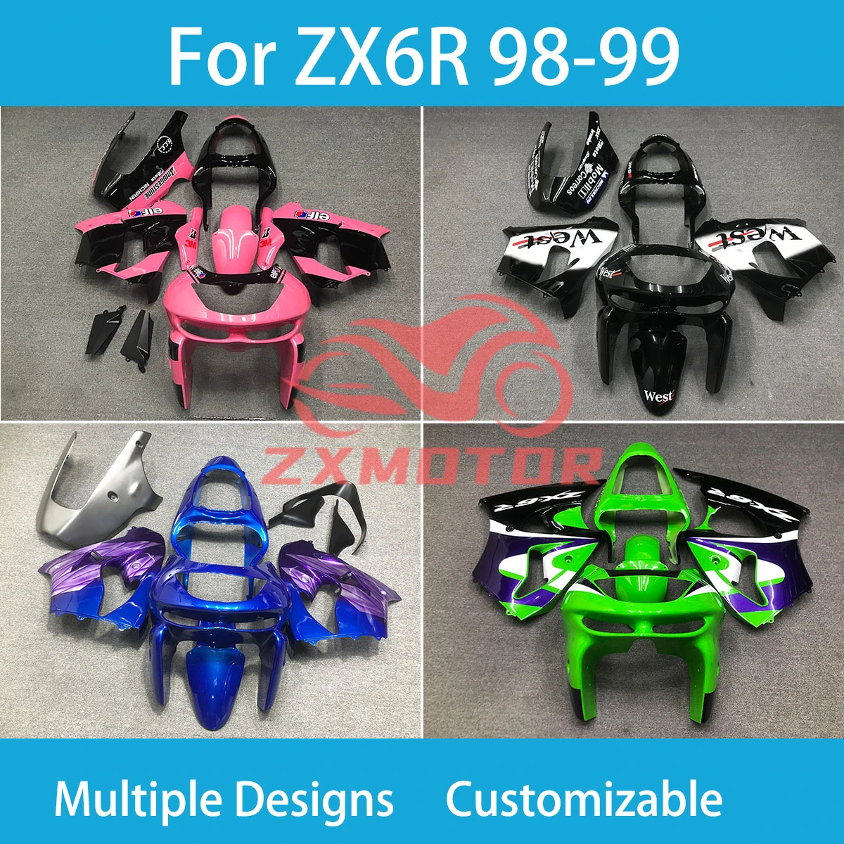 ZX6R 98 99 Full Fairings for Kawasaki ZX 6R 636 1998 1999 Complete Motorcycle Plastic Component Fairing Bodywork Kit