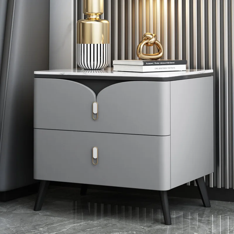 

Bedside table solid wood modern simple light luxury bedroom minimalist small all solid wood slate Internet celebrity new bedside