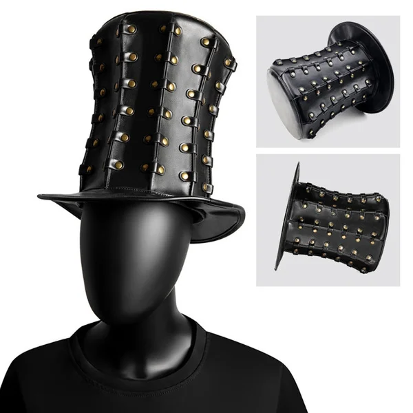 Evening Party Bowler Hat for Men Women Steampunk Gothic Top Hats Cosplay Costume Medieval Magician Hat Pu Leather Hat