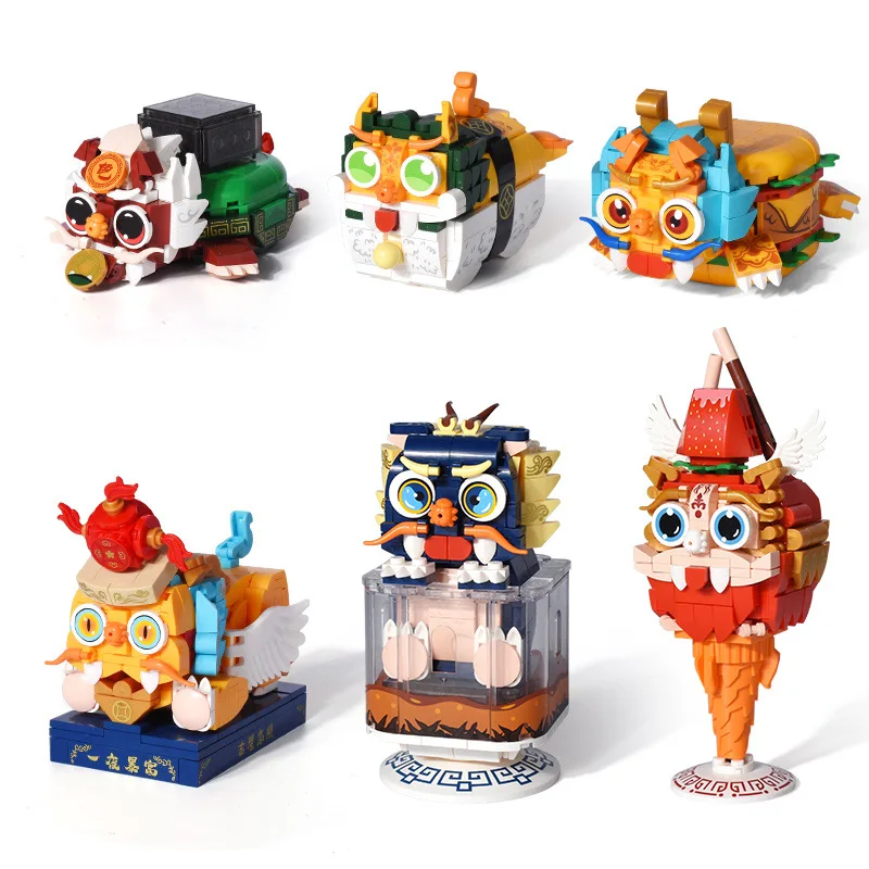 

Lucky Fortune Chinese Mascot Divine Traditional Toys Bricks Dragon Lion Building Blocks DIY Roleplay Gifts Young Child Kids