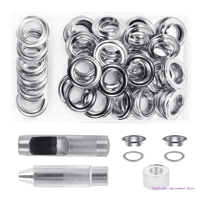 

C63E 50 Sets 20mm Grommet Eyelets Assortment Kits with Tool Storage Box Metal Eyelets