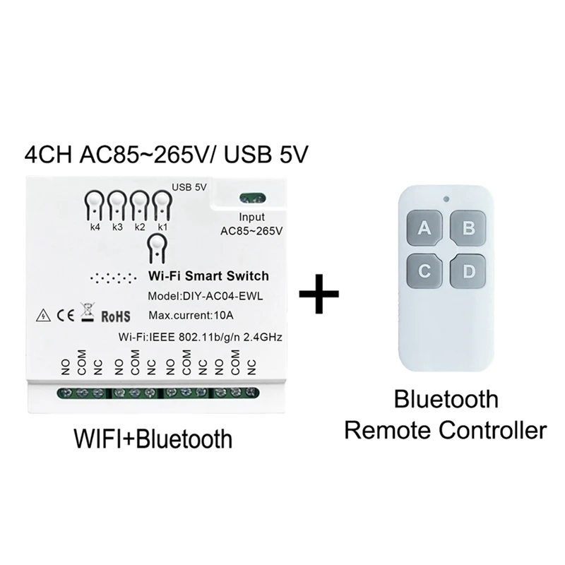 4CH Ewelink Wifi Smart Switch+Remote USB 5V 2.4G Wifi Home Automation Module For IFTT Alexa Google Home