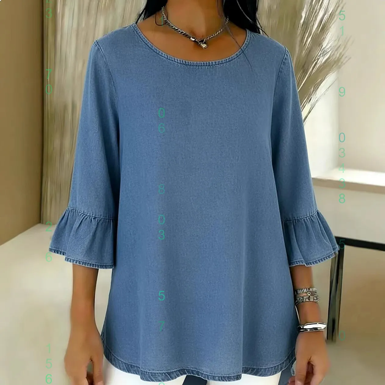 Women Casual Capri Tops Round Neck Ruffle Sleeve Tee Blouse Spring Summer Tops
