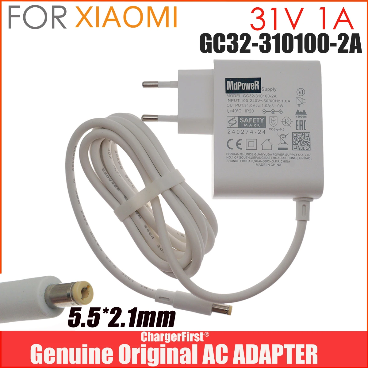 Oryginalny zasilacz sieciowy GC32-310100-2A 31V 1A 31W do odkurzacza Xiaomi G20 D205 G20 Max D206, wtyczka 5.5x2.1mm, ładowarka, zasilacz. — zdjęcie produktu 7