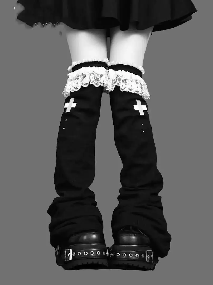 Y2k الدانتيل طول الركبة مضيئة الساق الجوارب Kawaii تدفئة الساق Harajuku القوطية لوليتا النساء غطاء الساق الأحذية الجوارب