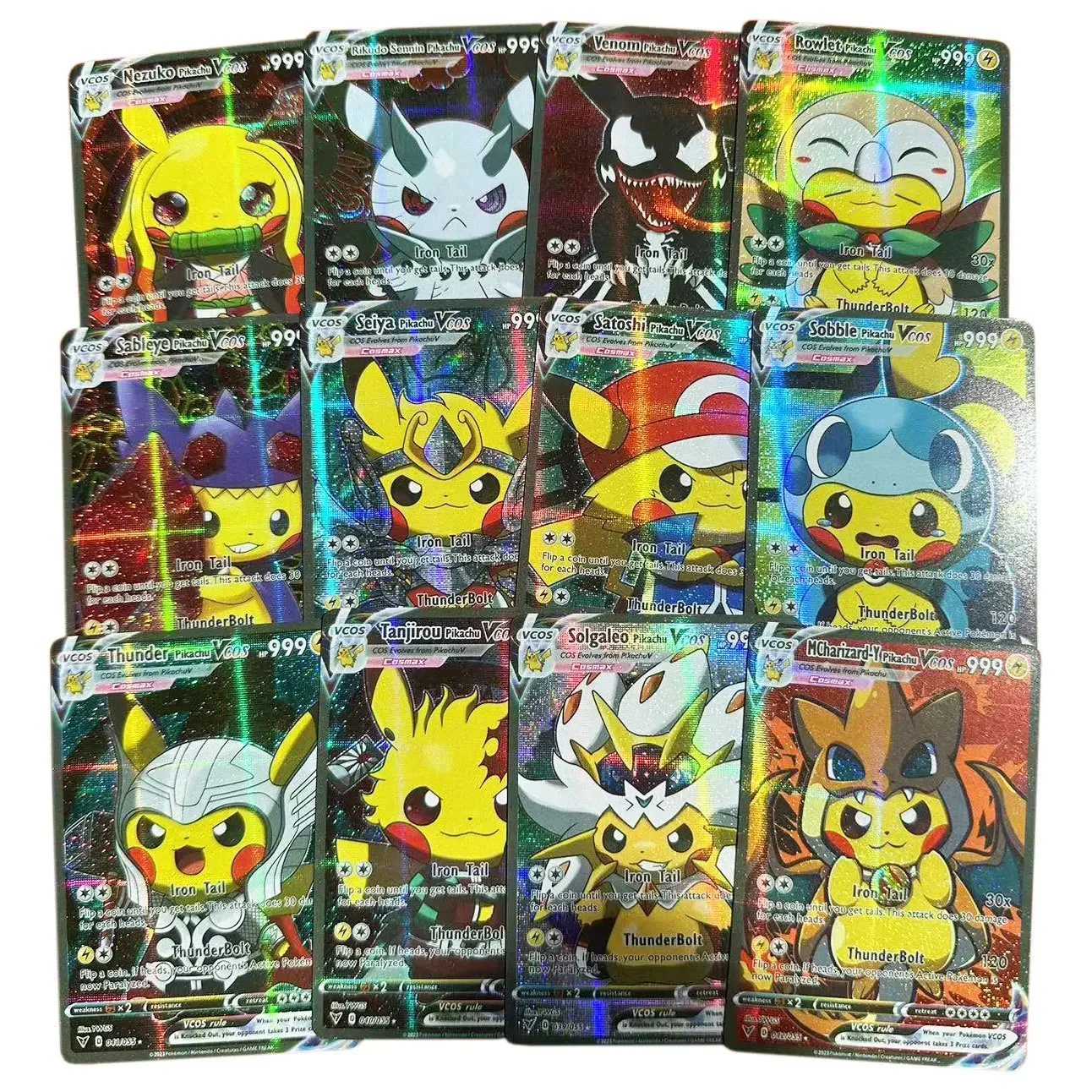 Anime Holographic Pokemon Cards Pikachu Cosplay DIY Luffy Tanjirou One Piece Eva Frieza Characters English Shiny Collection Card