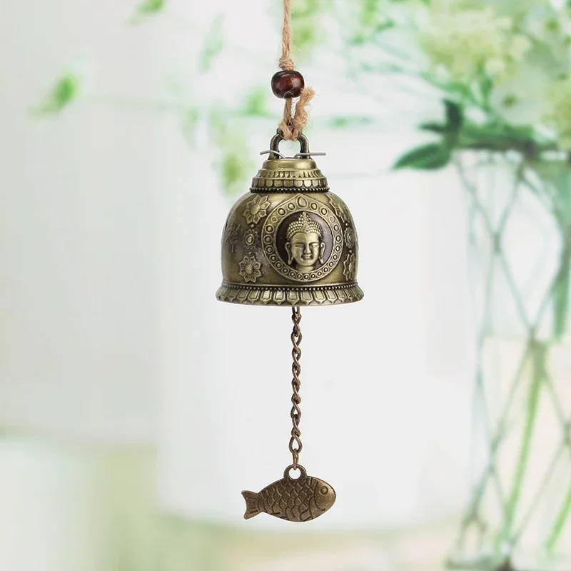 

Retro Buddha Statue Pattern Bell Blessing Feng Shui Wind Chime Car Crafts Hanging Decoration for Good Luck Fortune Home