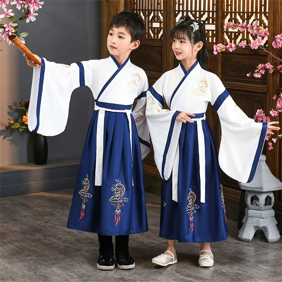 

Tang Chinese Ancient Costume Boy Outfit Robe Children Hanfu Dress Kids Clothes Cosplay Girl Casual Dresses Vestido Show Baby