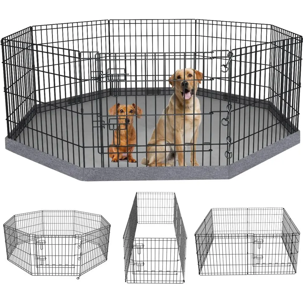 

oldable Metal Dog Exercise Pen/Pet Puppy Playpen Kennels Yard ence Indoor/Outdoor 8 Panel 24" W x 24" H with Bottom Pad (with Bo