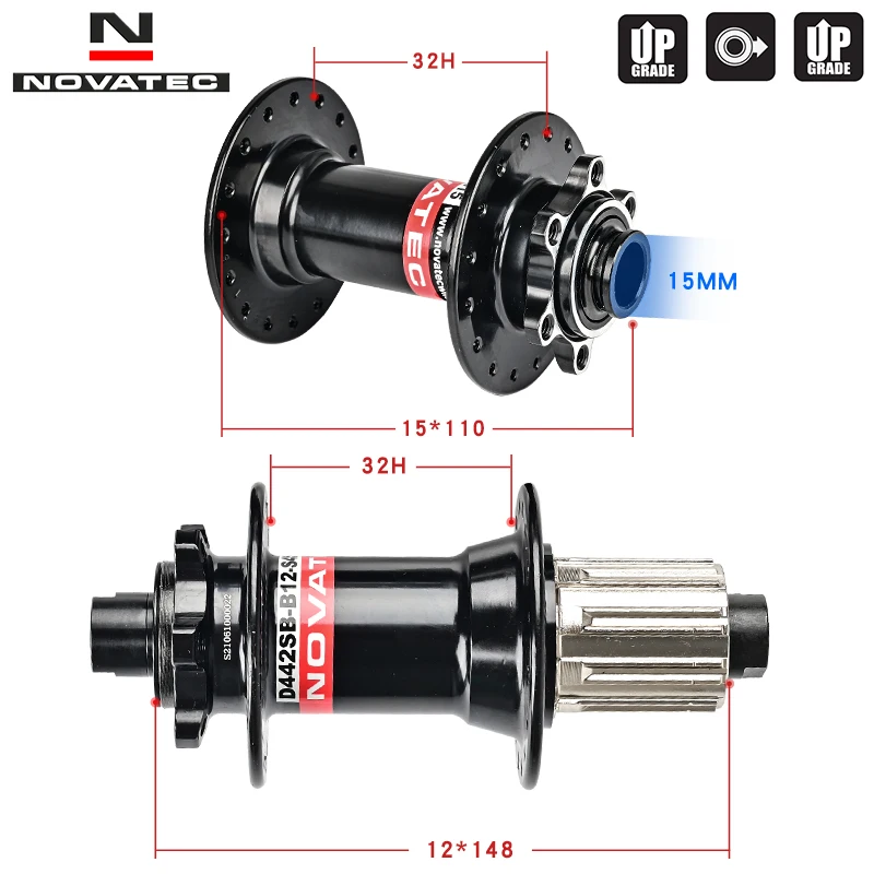 Novatec Bicycle Hub D442 D041 Front Rear Wheel Hub 2/4 Bearing For 8/9/10/11/12 Speed Mountain bike hub 32H BOOST THRU 15/12MM