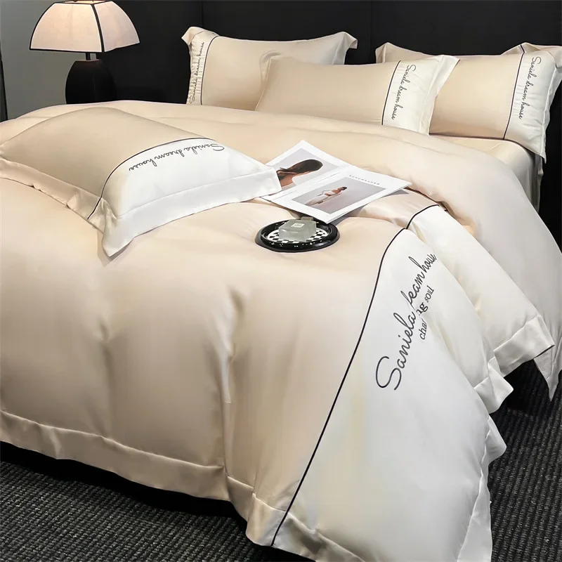 

European ice silk four-piece set silky smooth sleeping naked light luxury high-end sense summer sleeping naked sheets bedding