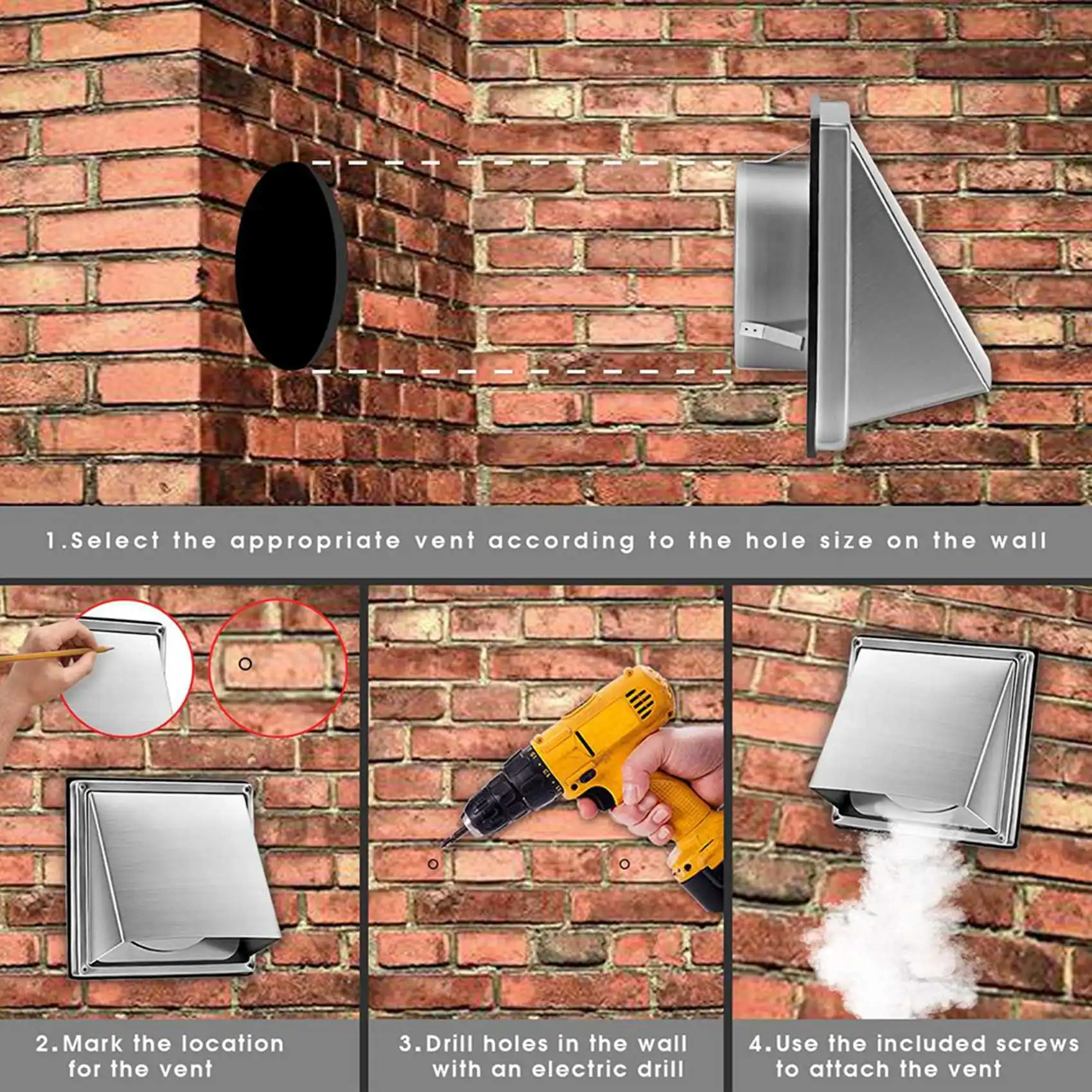 AT19-3Pcs 5-Inch External Extractor Wall Vent Cushioned Non Return Flap, Stainless Steel Outside Dryer Vent Covers For House