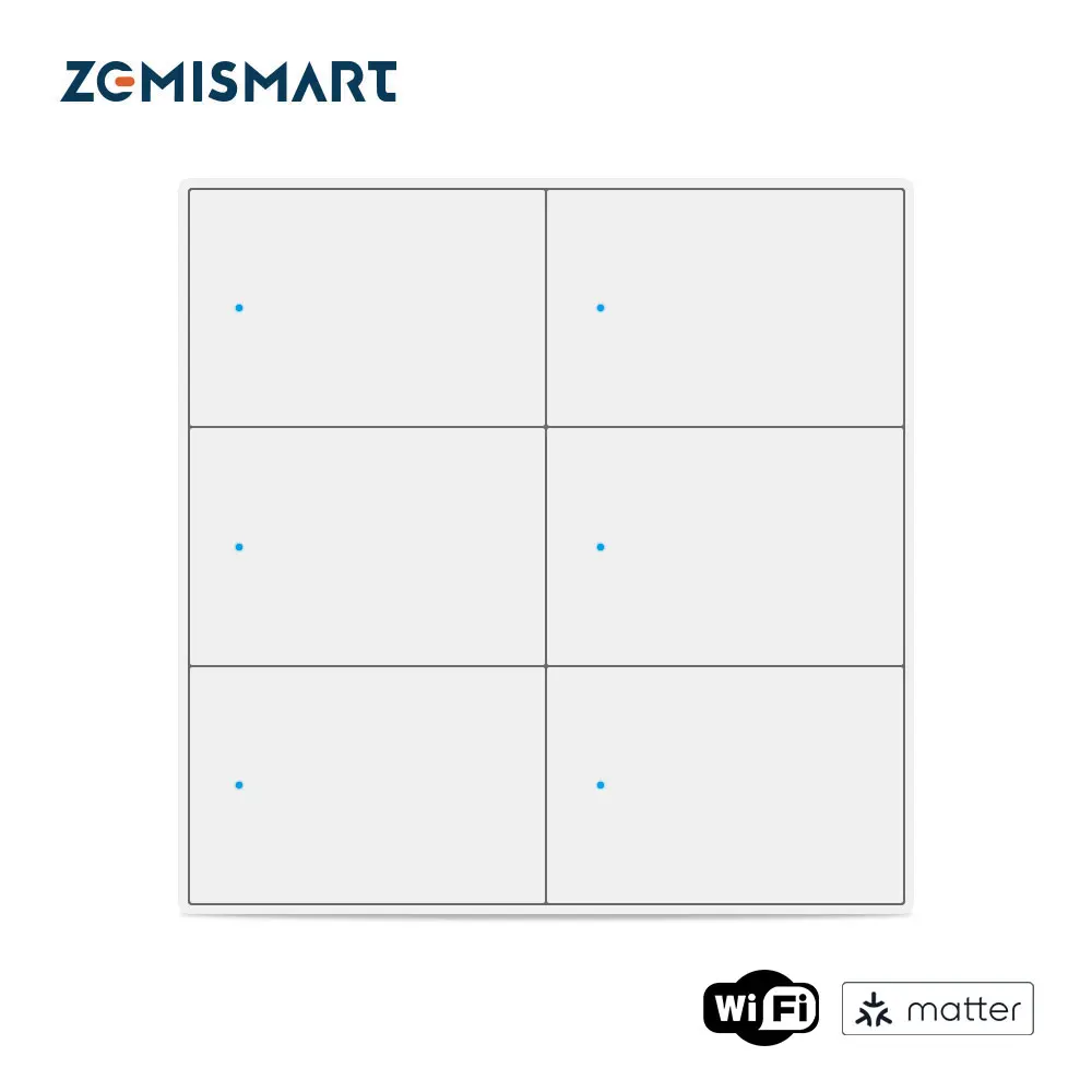 Matter Over WiFi 6 Gangs Smart Wall Light Switch with Neutral Switch 4x4 Interruptor Homekit Smartthings Google Home App Control