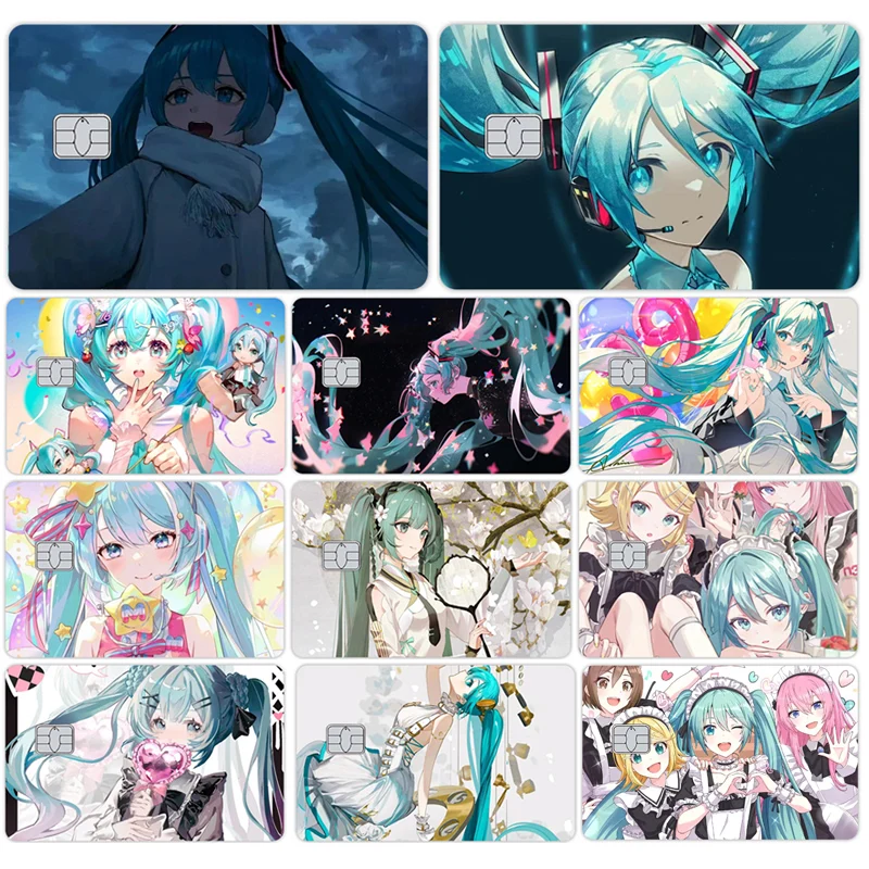 Hatsune miku kagamine rin anime cartoon kreditkarte haut aufkleber für visum bankkarte pvc matt wasserdicht schutz film geschenk