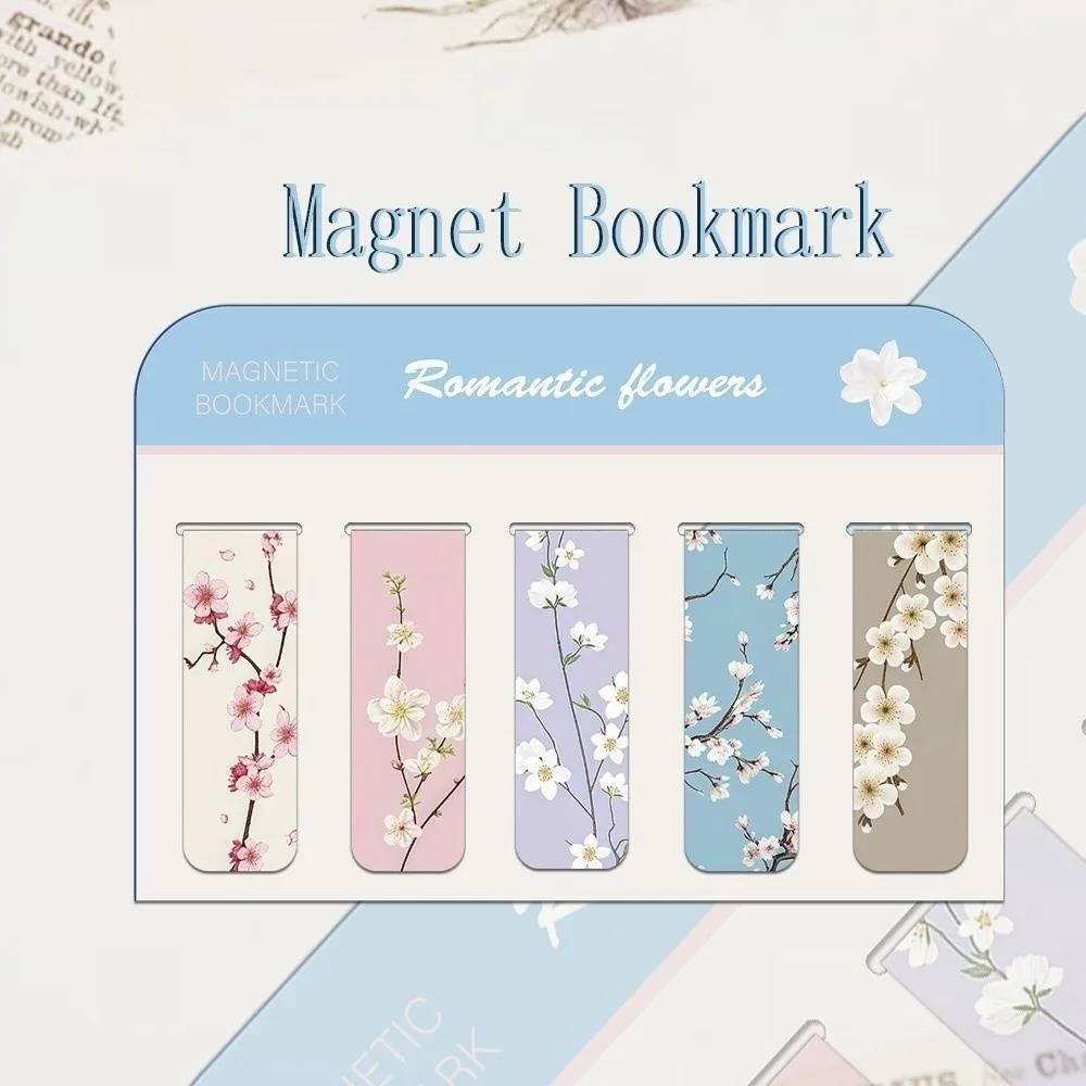 4/5pcs Magnetic Closure Double Side Bookmark Cute Cat Flowers Oil Painting DIY Bookclip Set Multi-Design Landscape Bookmark