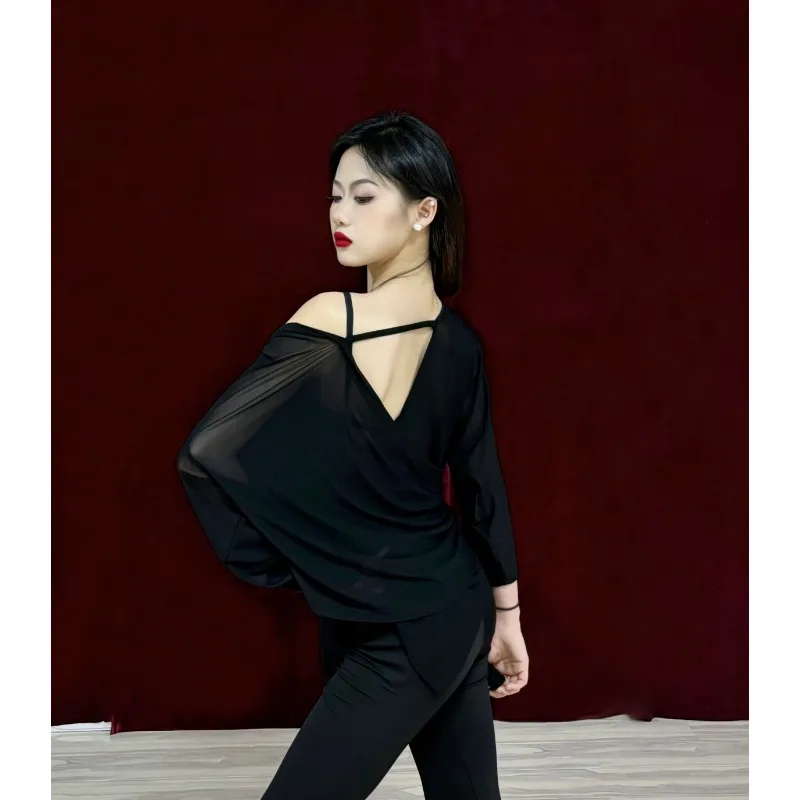 Abito da ballo latino personalizzato Camicia con copertura ampia Manica lunga Abito da pratica di danza standard nazionale R126