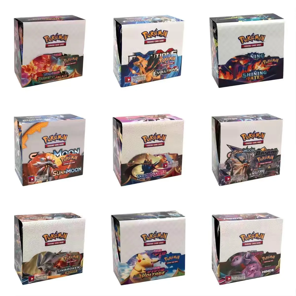 324 teile/schachtel Brettspiel Pokemon Pikachu Englisch Booster Karte REBR THU BUR SWO ULT Sammeln Karten kinder Spielzeug Geschenke