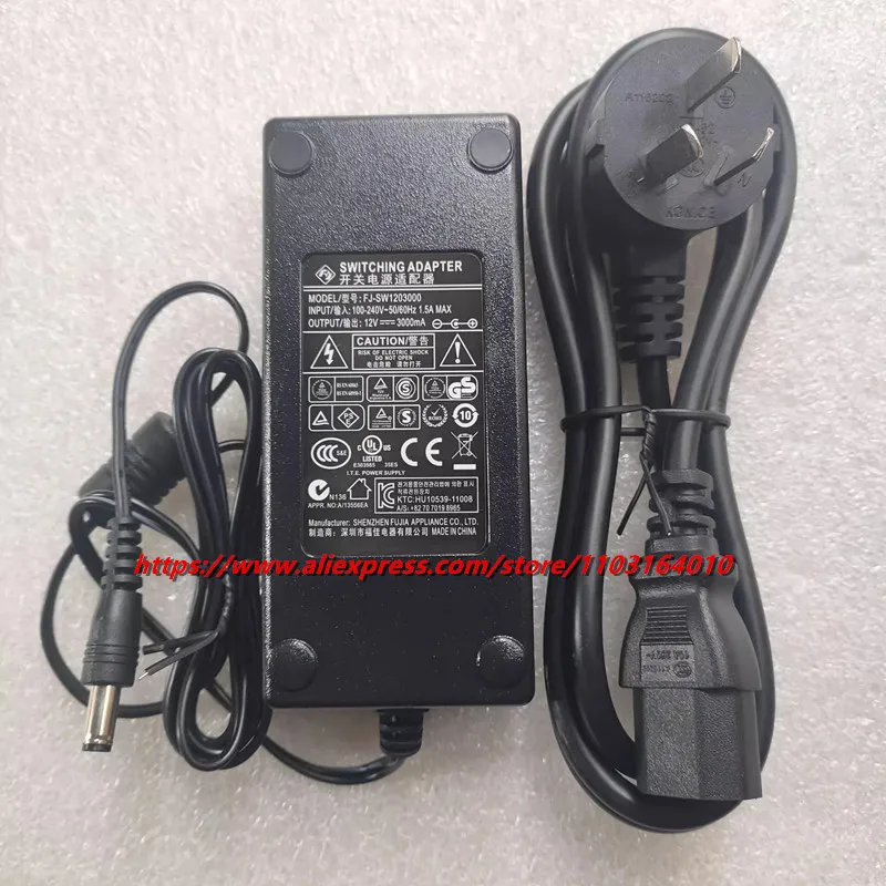 Genuíno FUJIA FJ-SW1203000 12V 3A 3000mA 36W Swicthing Power Adapter Carregador 5.5*2.1mm Ponta