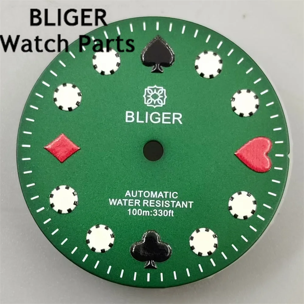BLIGER 29mm Watch Dial White Black Green Dial Green Luminous Fit NH35 NH36 Movement