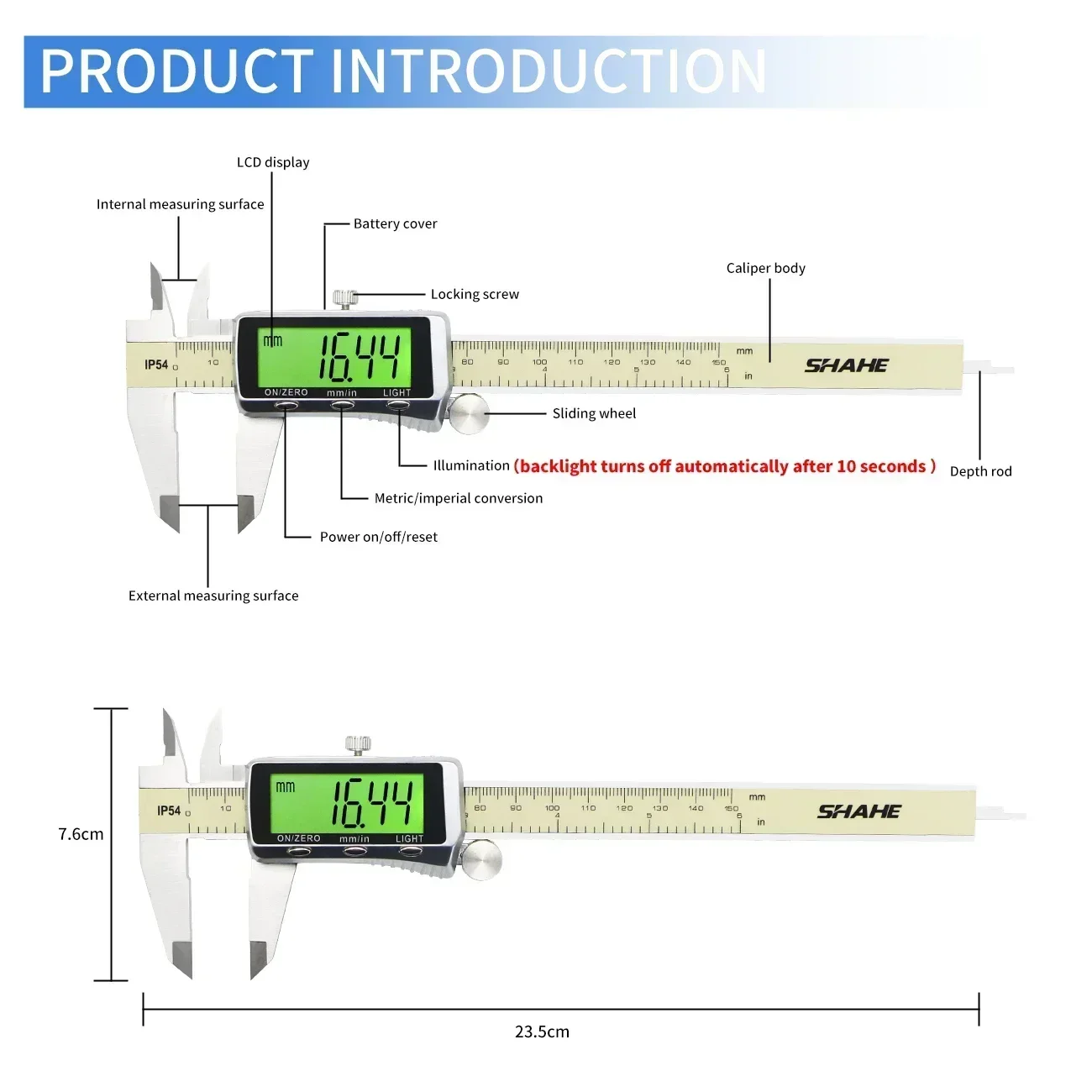 SHAHE Digital Caliper Electronic Measuring Tool Digital Vernier Caliper With Backlight 150/200/300mm Caliper Measuring Tool