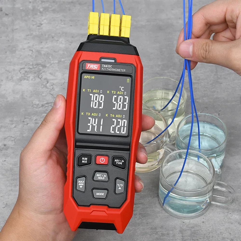 TASI Handheld Hygrothermograph Digital LCD Temperature Meter TA612C 4 Channels Type Thermocouple Thermometer -200~1372