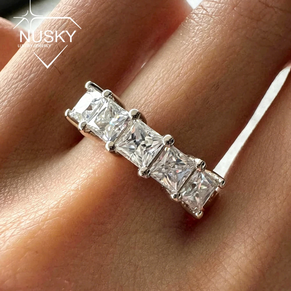 

5 Stones 2cttw Princess Cut Moissanite Ring for Women Lab Diamond 925 Sterling Silver Half Eternity Wedding Band Jewelry Gifts