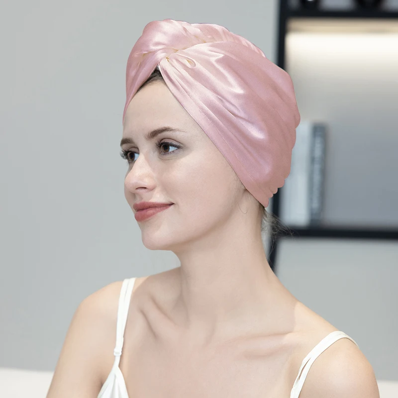 Long Silk Bonnet Quick-Drying Hair Towel Dry Cap With Button Adjust Sleeping Cap For Woman Bath Cap Night Hat Dry Hair Cap