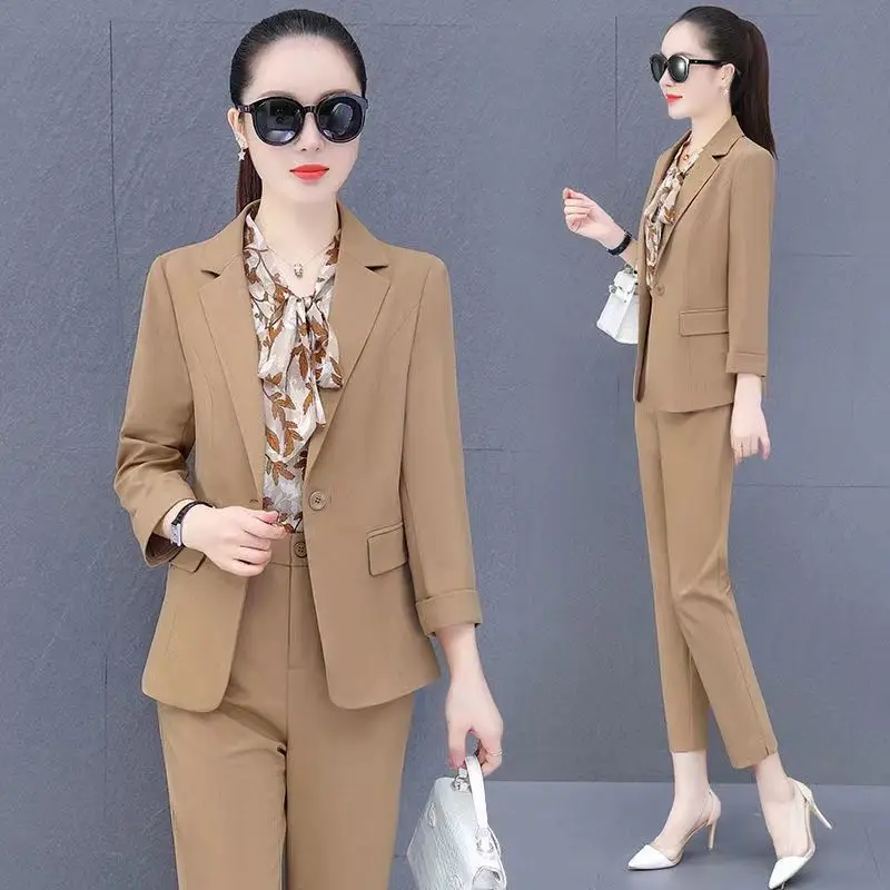 Women\'s Fashion Blazer Three Piece Set 2023 Autumn Korean Elegant Suit Jacket+Vest+Professiona Pants Matching Set Female Clothes