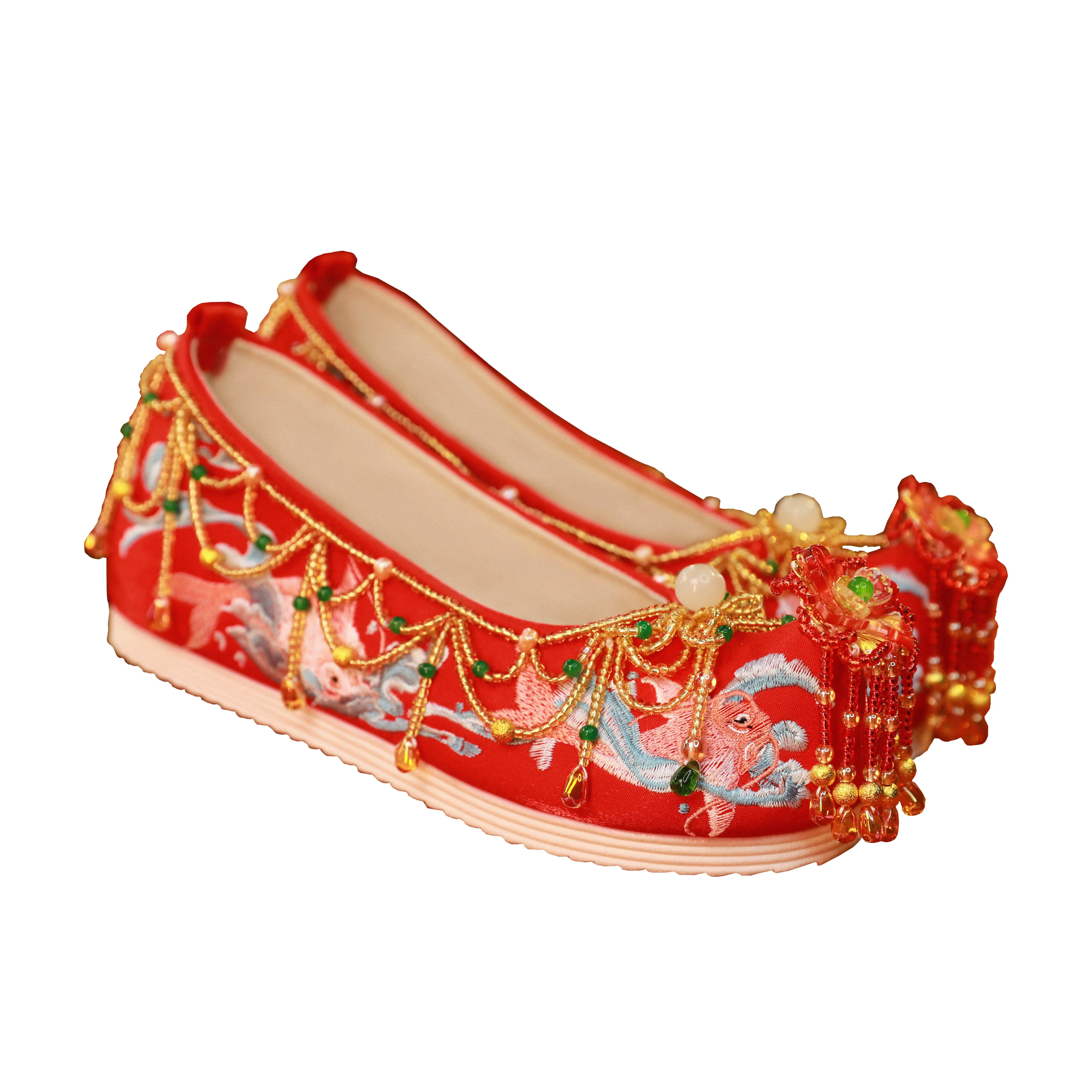 

Lolita Handmade Beaded Princess Shoes Chinese Wedding Shoes Kawaii Boots Heavy Embroidery Halloween for Women Girls