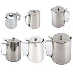 Milk Creamer Frothing Pitcher Stainless Steel Coffee Cup Mug Milk Frothing Pitcher Jug with Lid for Latte Coffee Art