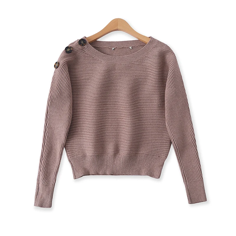 

Thiened Long Sve round Ne Вязаный свитер женский Faion oulder Button Bat Sle Top Commute Sle Pure Color 2023, ...