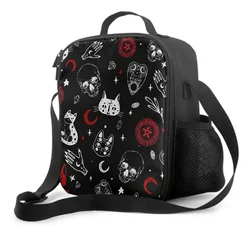 Skull Cat Moon Gothic Insulated Lunch Bag Halloween Tote Bag borsa termica per adulti bambini Lunch Box per lavoro scuola Picnic campeggio