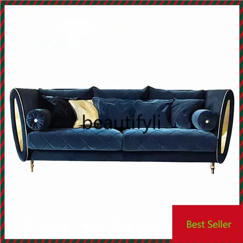 G80 Light luxury sofa post-modern Hong Kong-style luxury three-person blue flannel sofa simple and modern