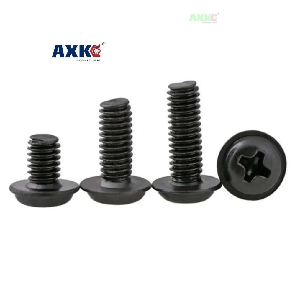 10pcs/lot M1.4 M2 M2.5 M3 M 3.5 M4 M5 M6 PWM Black Pan Head Screws  with Washer Fixed Motherboard Screws With Pad DIN967