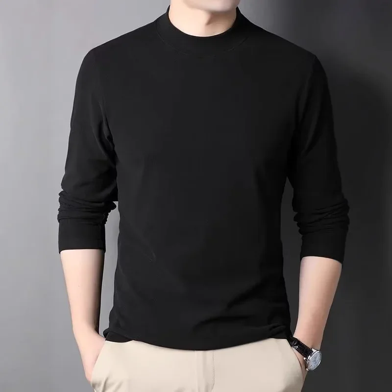 الرجال منتصف الرقبة طويلة الأكمام الصوف مبطن قاعدة طبقة قميص الوجهين المخملية نحى تي شيرت البلوز الخريف الشتاء الحرارية Un