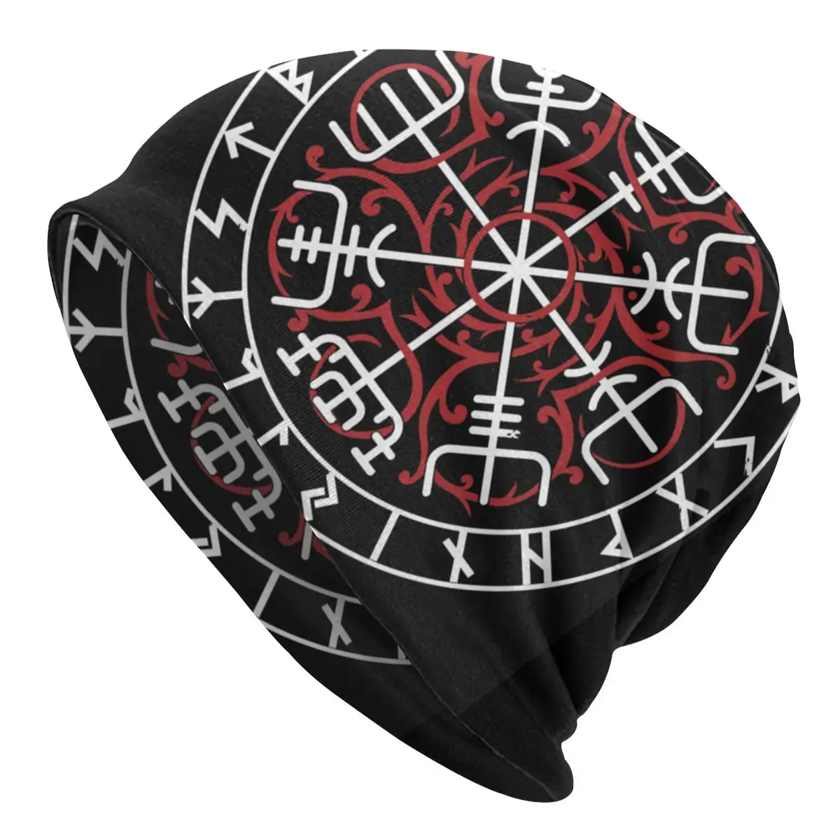 

Vegvisir Red Runes Skullies Beanies Hat Norse Pagan Viking Casual Unisex Street Cap Warm Head Wrap Bonnet Cap Hat