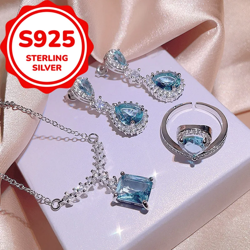 

Набор из 3 предметов из стерлингового серебра 925 пробы с голубым цирконом – элегантные повседневные аксессуары