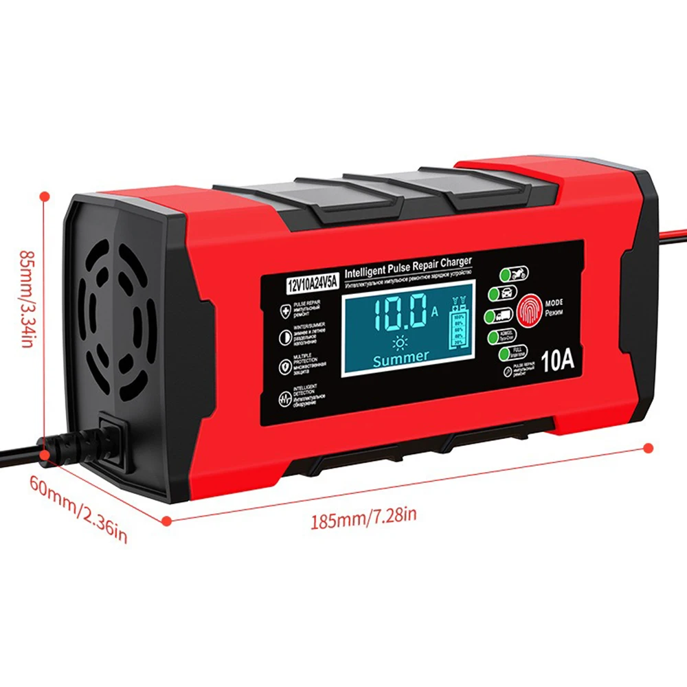 12V 10A/24V 5A Car Battery Charger with Intelligent Current Adjustment for Charging and Battery Protection for Cars Moto SUV