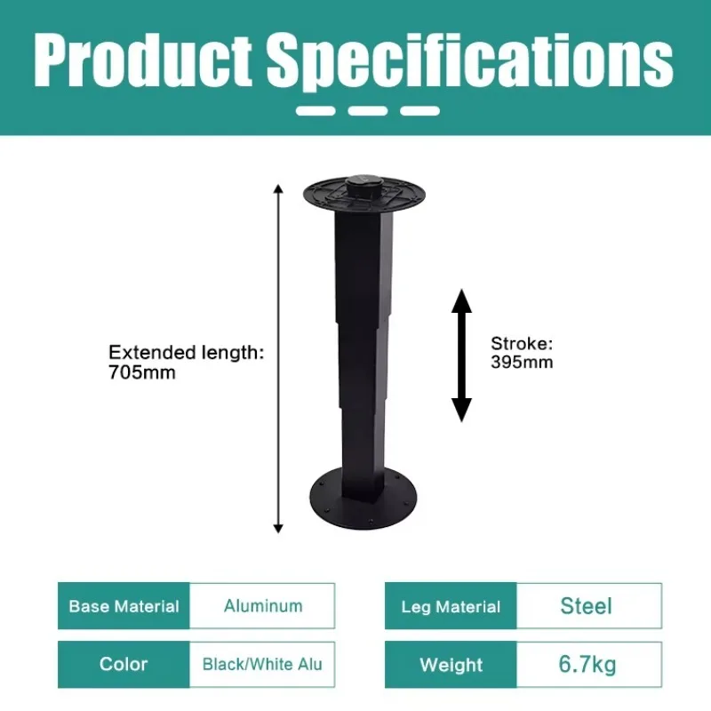 RV Table Pedestal Telescopic Height Adjustable Leg Manual No Wiring Aluminum Steel 705mm Caravan Motorhome Campervan Boat