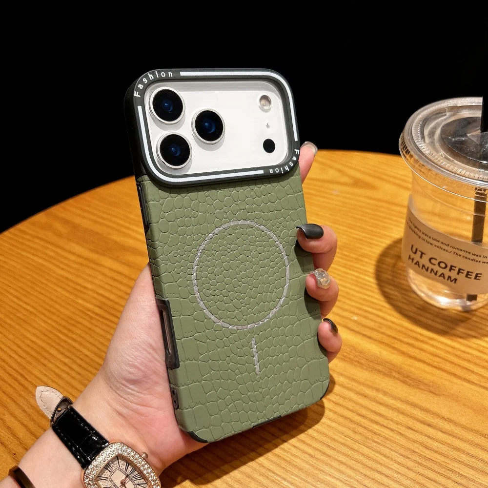 เคสหนังลายจระเข้สุดหรูแบบแม่เหล็กสำหรับ iPhone 17 Air 16 15 14 13 12 11 Pro Max Plus รองรับ Magsafe ป้องกันการกระแทก